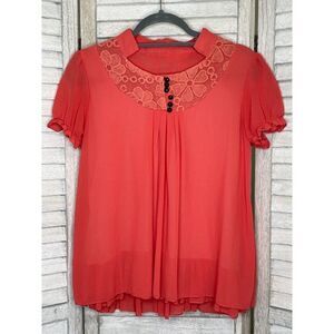 Vintage Style Short Sleeve Chiffon Blouse Size Medium